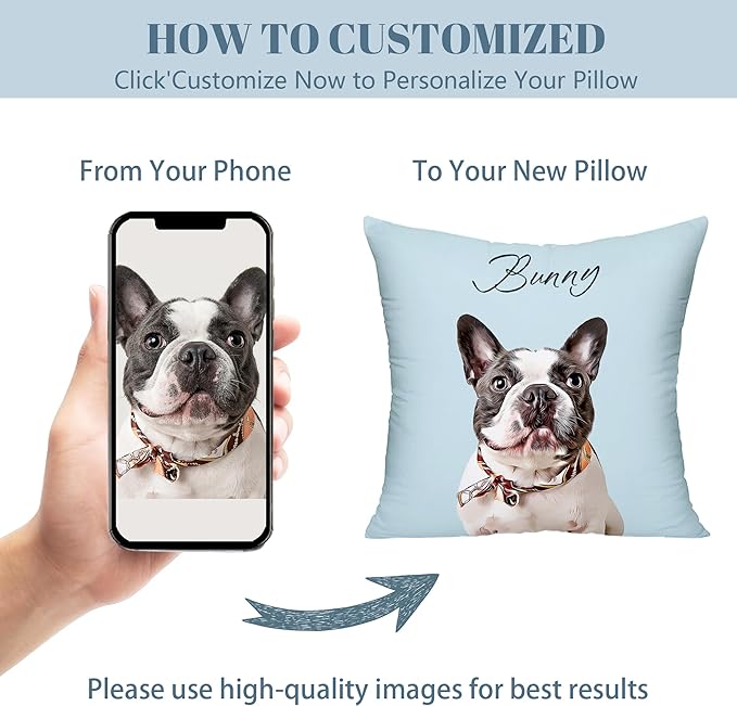 Funny DIY Personalized Pet Oil Painting Portrait from Photo Throw Pillow, Custom Dog Memorial Gifts for Loss of Dogs, Dog Cat Memorial Pillow, Customized Bereavement Sympathy Gifts for Pet Lover