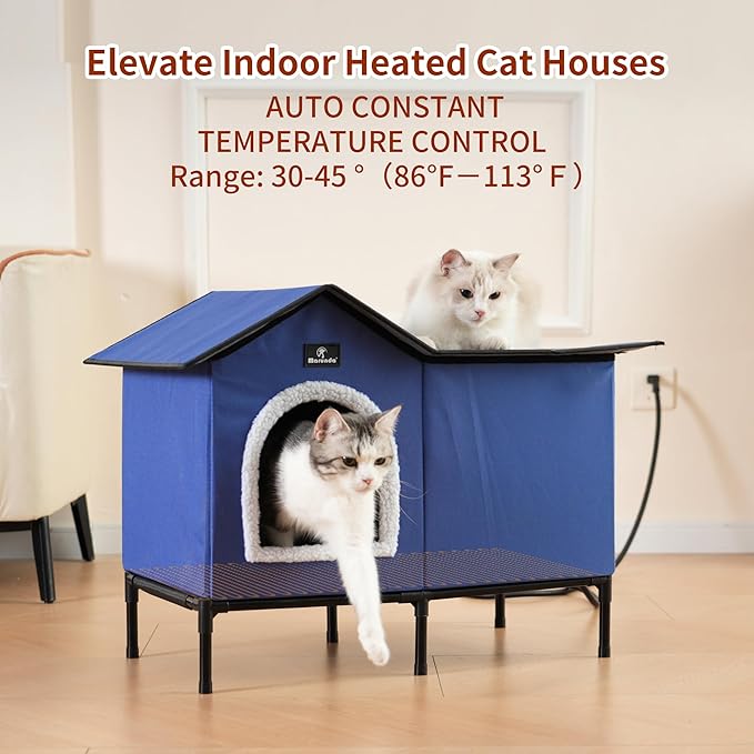 MARUNDA Heated Cat Houses for Outdoor Cats in Winter, Heated cat House for Indoor and Kitty Shelter for Your Pet to Stay Warm and Cozy,Easy to Assemble. (Dark Blue, Large)