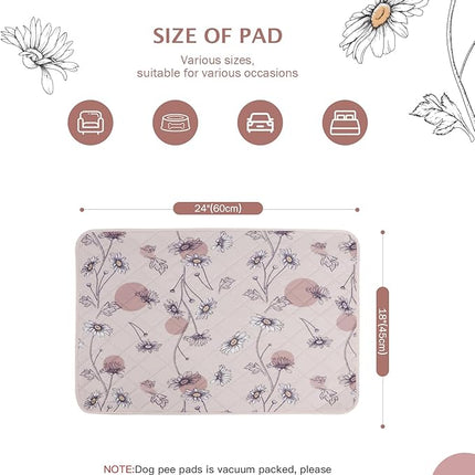 IEUUMLER Washable Pee Pads for Dogs, 2 Pack Non-Slip & Waterproof Pack Whelping Pad, Reusable Washable Puppy Potty Training Pad with Fast Absorbent for Playpen EU007 (Pink Daisy, 24"X18"-2pcs)