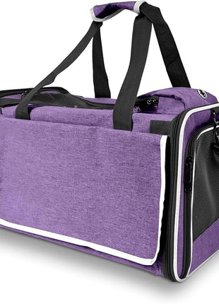 Carrying Bag for Yorkie Dog Travel Kennel Ventilated Softside Pet Carrier Tiny Dog Crate for Teacup Poodle 12lb Large Kitty Transport Cage with Cover Chihuahua Supply Purple