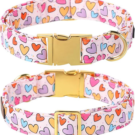 Lionet Paws Valentine's White Dog Collar, Cute Heart Dog Collar for Small Dogs, Adjustable Cotton Pet Puppy Collars for Small Dogs