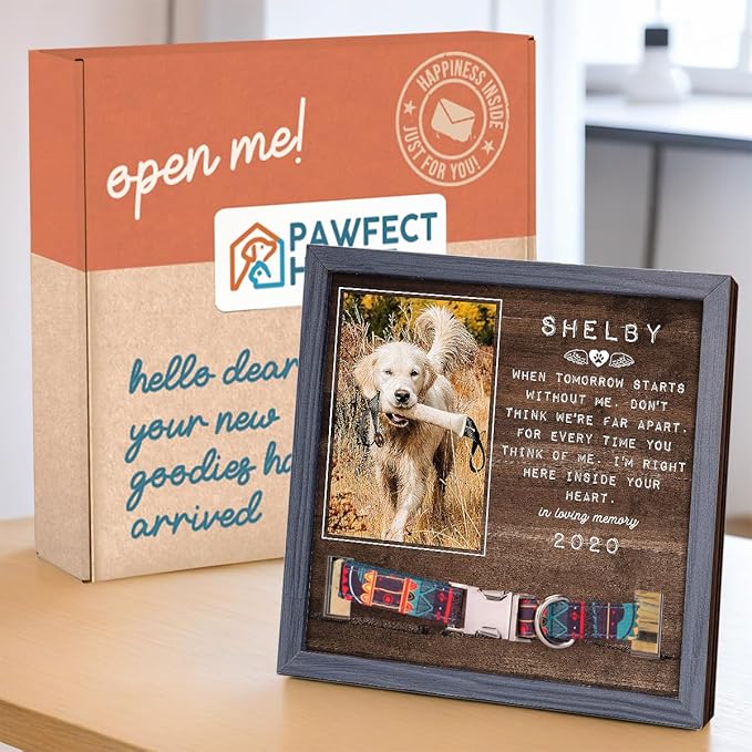Pawfect House I'm Right Here Inside Your Heart, Personalized Pet Loss Sign (9x9IN) With Collar Holder, Dog Memorial Gifts for Loss of Dog, Bereavement Gifts Ideas, Pet Memorial Picture Frame
