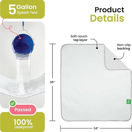 IMPROVIA® Washable Underpads, Heavy Absorbency Reusable Incontinence Pads for Kids, Adults, Elderly, and Pets - Waterproof Protection Floor White & White (4 Pack - 34x36)