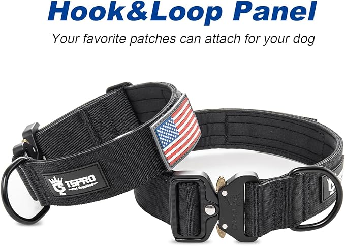 TSPRO Premium Dog Collars Tactical Dog Collar with Patch and Heavy Duty Quick-Release Metal Buckle Durable Thick and Adjustable for Medium to Large Dogs (Black M)