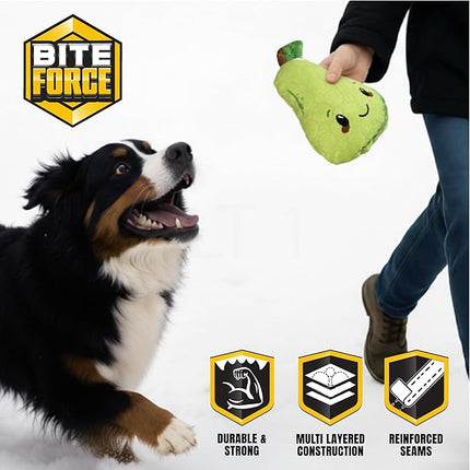 Bite Force -Durable & Strong Dog Toy Mr. Pear with Squeaker, Kevlar-Reinforced for Aggressive Chewers for Small Medium Large Dogs - Green.