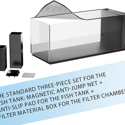 Ultra Clear Rimless Aquarium Tank gallons Low Iron Glass Side Filtration + Anti-Jumping net (50Gal)