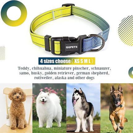 Roses&Poetry Reflective Dog Collar and Leash Set with Gradient Amber, Adjustable Durable Puppy Collars Leash for Extra Small Dogs (Amber-S)