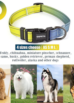 Roses&Poetry Dog Collar for Large Dogs with Gradient Amber, Yellow Reflective Dog Collar Adjustable Large Pet Collars for Small Medium Large Dogs (Amber-L)