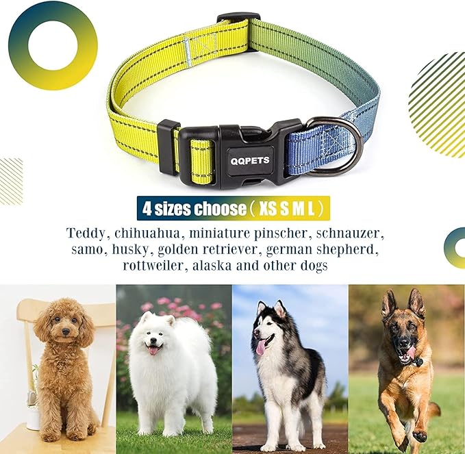 Roses&Poetry Dog Collars for Medium Dogs with Gradient Amber, Yellow Reflective Dog Collar Adjustable Mediums Pet Collars for Small Medium Large Dogs (Amber-M)
