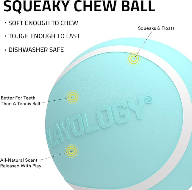 Playology Dog Toys | Squeaky Chew Ball - Bouncy Durable Floating Fetch Ball for Dogs, Value 3-Pack | Small Peanut Butter Scented Toy - Easy to Clean and Made from Non Toxic Materials