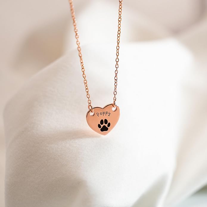 Customized Paw Print Necklace Personalized Pet Name Necklace Custom Engraved Dog Cat Paw Pendant Necklace Pet Memorial Gift for Pet Lovers