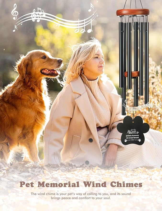Dog Memorial Gifts for Loss of Dog, 26" Metal Pet Memorial Wind Chimes, Pet Memorial Gifts for Dogs and Cats, Loss of Dog Sympathy Gift, Pet Bereavement Remembrance Gift Dog with Poem Card for Cat