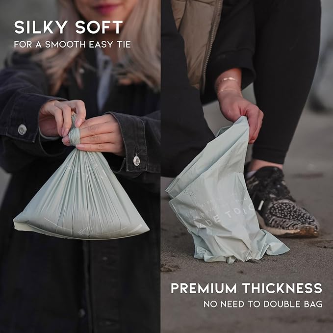 MADE TO ROAM On Dooty Set - Premium Dog Poop Bag Holder for Leash, Vegan Leather (Includes 1 Box Dog Waste Bags Rolls, 90 Bags Total) - California Horizon