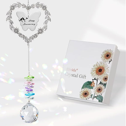 Happy Anniversary Suncatcher for Men, Women, Couple, Romantic Wedding Marriage Gift for Him, Parents, Personalized Crystal Rainbow Maker with Gift Box and Card