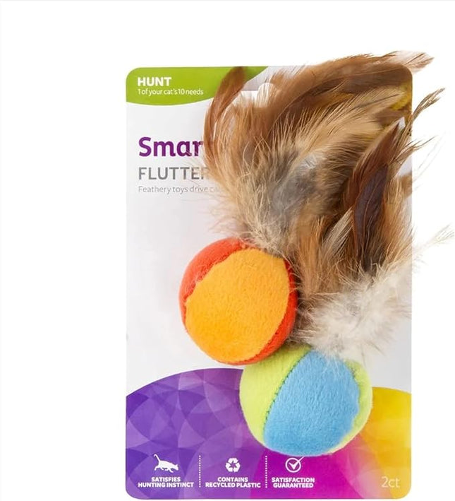 SmartyKat Flutter Balls Catnip Plush and Feather Cat Toys, Erratic Motion for Batting & Pouncing Fun for Cats & Kittens, Set of 2