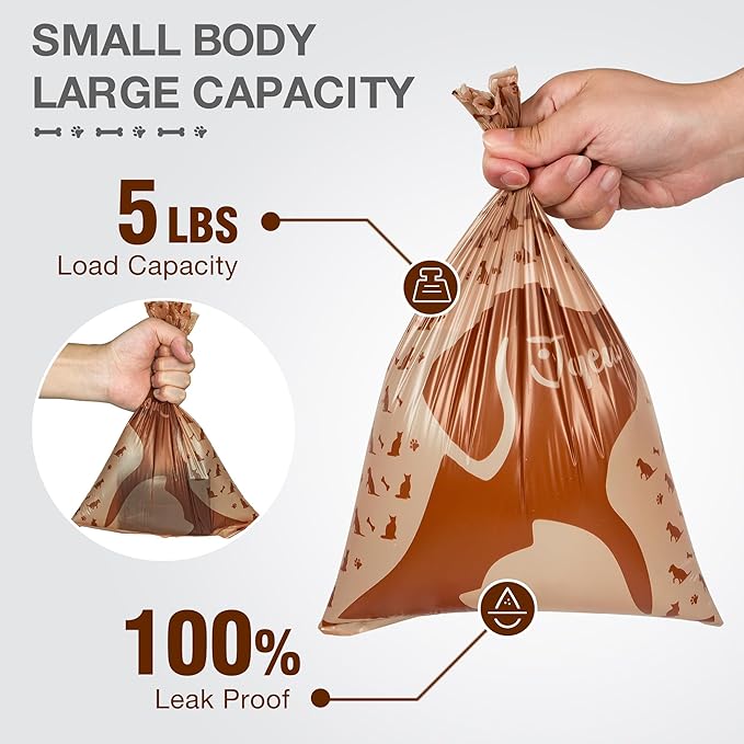 180 Count Dog Poop Bags with Dispenser, Leak-Proof Large Doggie Bag for Poop, Extra Thick Doggy Waste Bags, Unscented, Pet Trash Bags Holder Outdoor Puppy Walking and Traveling Rolls, Brown