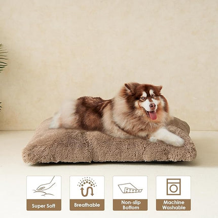 EHEYCIGA Fluffy XXL Dog Crate Pad, Plush Faux Fur Bed for Extra Large Dogs, Calming Anti Anxiety XXL Dog Bed, Washable Soft Warm Mat with Non-Slip Bottom, Camel