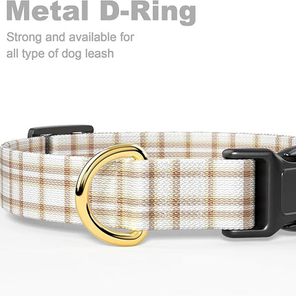 Rnivvi Dog Collar for Medium Dogs, Cute Heavy Duty Adjustable Puppy Collar with Quick Release Buckle for Girl & Female, Pet Accessories for Walking Running, M Length 1" Width, White Tartan