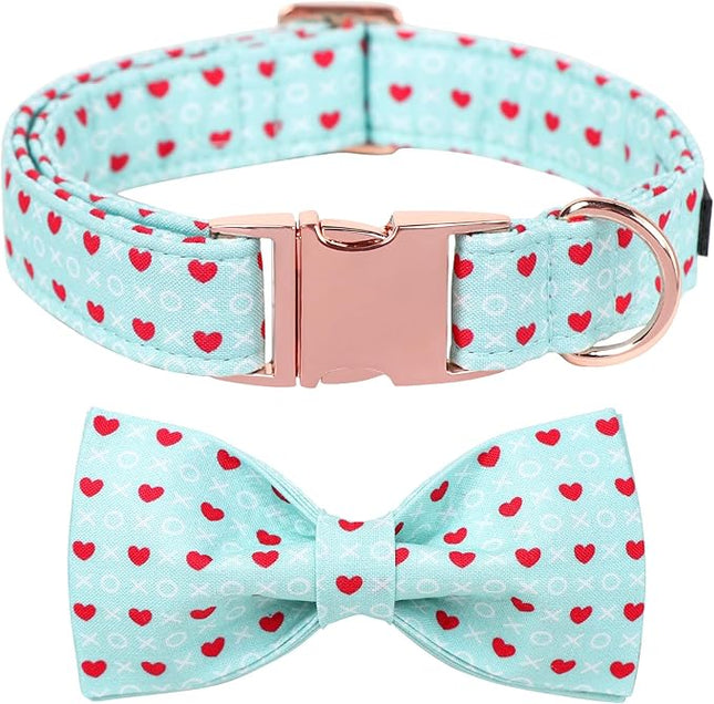 Maca Bates Valentines Dog Collar with Bow Comfortable Soft Heart Dog Collar with Metal Buckle Adjustable Puppy Collar Valentine's Day Gift for Small Medium Large Dog