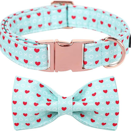 Maca Bates Valentines Dog Collar with Bow Comfortable Soft Heart Dog Collar with Metal Buckle Adjustable Puppy Collar Valentine's Day Gift for Small Medium Large Dog