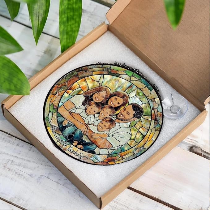 Custom Family Portrait Glass Suncatcher, Custom Portrait Stained Glass Suncatcher for Window Hanging, Gift for Dad, Personalized Family Portraits Stained Glasss Suncatchers, Memorial Gifts /15