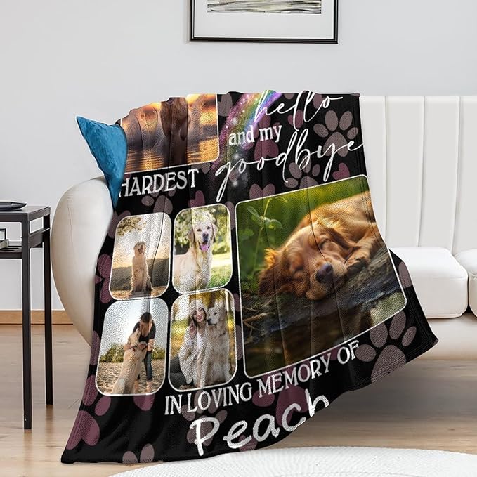Custom Dog Memorial Gifts for Loss of Dog Cat, Personalized Dog Blankets with Photos, Pet Memorial Throw Blanket Gifts, Pet Loss Gifts, in Loving Memory Blanket for Dog Cat Lovers Dog Mom Dog Dad