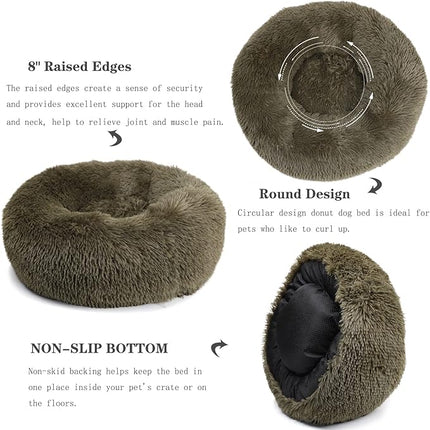 Calming Donut Dog Bed for Small Medium Dogs - 23 Inch Green Anti-Anxiety Washable Fuzzy Bed Fits up to 15 lbs