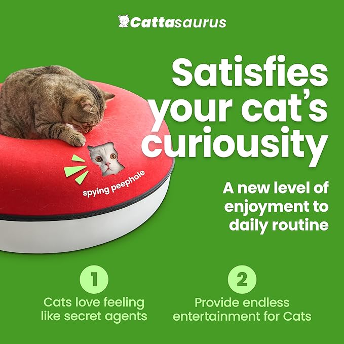 Cattasaurus Peekaboo Cat Cave, Extra Spacious for Multiple & Large Cats 12+ lbs, Scratch Detachable Cat Beds for Indoor Cats, Washable Tunnel Bed, Comfy Donut Tunnel (Ruby Snowball, Jumbo)