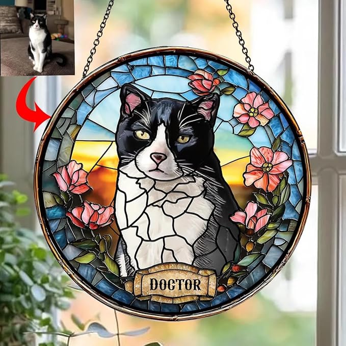 Custom Dog Portrait Stained Glass Window Hanging Light Catcher, Pet Memorial Stained Glass Photo, Dog Memorial Gift Pet Loss Gift