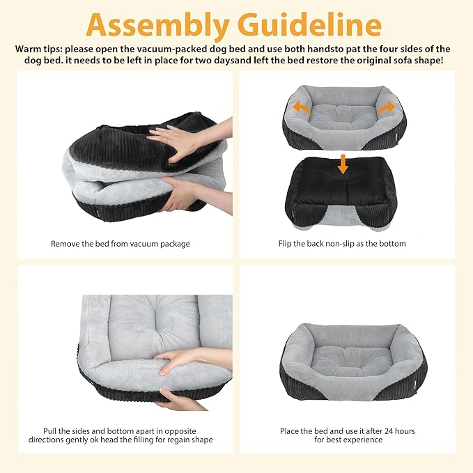 Washable Orthopedic Dog Bed - Soft Calming Pet Cuddler with Anti-Slip Bottom, Durable Plush Puppy Bed for Sleeping and Resting, Small(20"x19"x6")