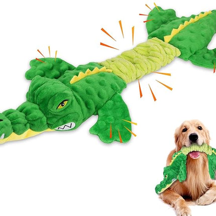 Large Squeaky Alligator Dog Toys, Interactive Puppy Toys with Crinkle Paper, Pull Tug of War Dog Toy, Plush Dog Chew Toys for Small, Medium, Large Breed