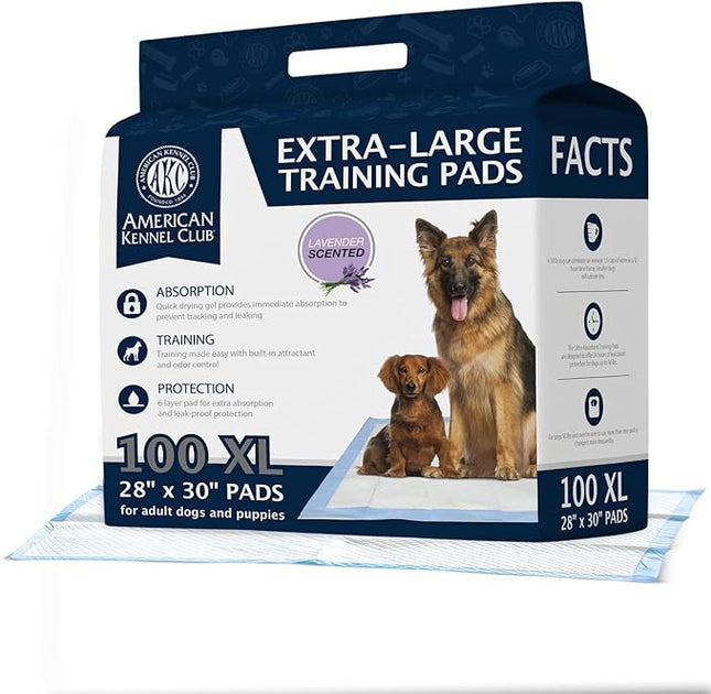 American Kennel Club Scented Puppy Training Pads with Ultra Absorbent Quick Dry Gel – 28 x 30 Pee Pads for Dogs - Lavender Scented - 100 Count