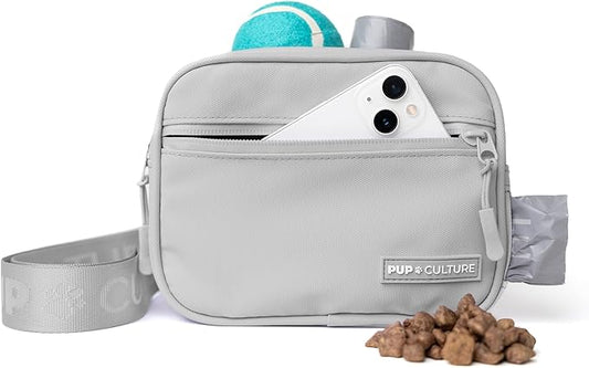 Pup Culture Cross Body Dog Training Treat Pouch | Removable for Anytime Puppy Training | Built-in Poop Bag Dispenser & Used Bag Holder | Stylish Grey