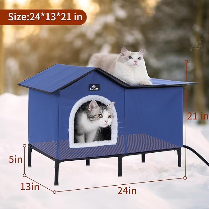 MARUNDA Heated Cat Houses for Outdoor Cats in Winter, Heated cat House for Indoor and Kitty Shelter for Your Pet to Stay Warm and Cozy,Easy to Assemble. (Dark Blue, Large)