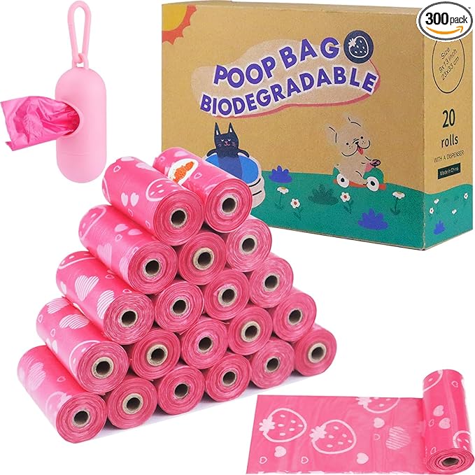 Dog Poop Bags 300 Count, Leak Proof & Scented Waste Bags for Dog Walking, Park/Backyard Cleanup - Eco Friendly Poop Bags for Small/Medium/Large Dogs (Pink)
