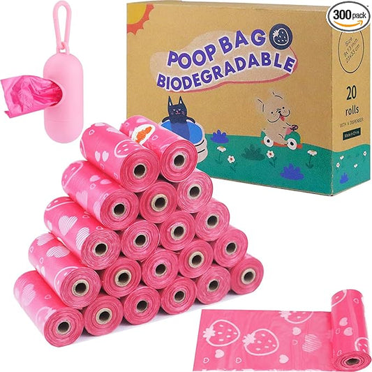 Dog Poop Bags 300 Count, Leak Proof & Scented Waste Bags for Dog Walking, Park/Backyard Cleanup - Eco Friendly Poop Bags for Small/Medium/Large Dogs (Pink)