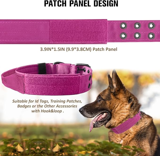 Tactical Dog Collar with Handle, Military Adjustable Heavy Duty Metal Buckle Dog Collars Soft Nylon Training Collar for Medium Large Dogs (Pink, Medium)