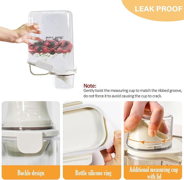 Bird Seed Storage Container Portable-3 Qt/2.8 L Clear Plastic Pet Food Container-with Measuring Cup,Airtight Wild Bird Seed Dispenser for Storing Sunflower Seed|Squirrel proof|BPA Free-White