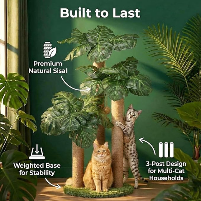 31.5Inch Cat Scratching Post,Cat Scratcher Tree with 3 Scratching Poles & 2 Interactive Dangling Balls,Cats Scratching Posts for Indoor Kitten & Adult Cats