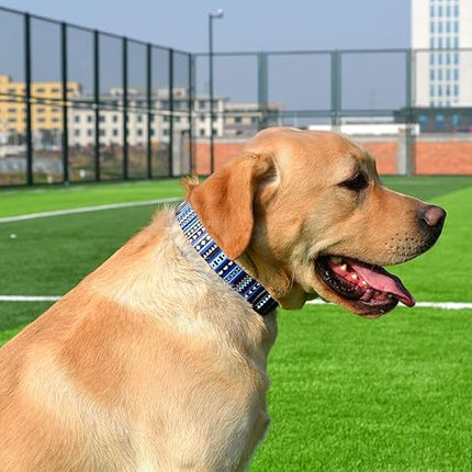 Dog Collar with Bohemia Floral Tribal Geometric Patterns - Soft Ethnic Style Collar Adjustable for Small Medium Large Dogs（Bohemian Blue,L）