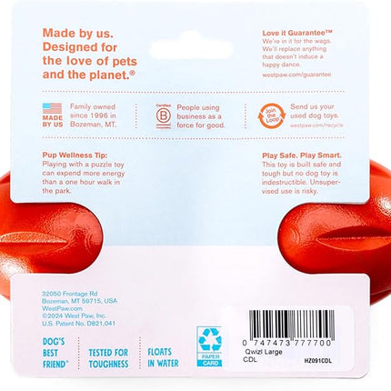 West Paw Qwizl Treat Dispensing Dog Toy for Tough Chewers- Durable Long Lasting Chew and Fetch Toy Keeps Dogs Engaged- Dishwasher Safe Safe Materials Made in USA - Cardinal Red, Large