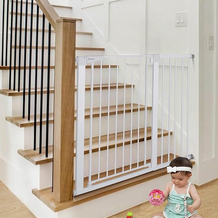 COMOMY 36" Extra Tall Baby Gate for Stairs Doorways, Fits Openings 29.5" to 40.6" Wide, Auto Close Sturdy Safety Dog Gate for House, Pressure Mounted Easy Walk Through Pet Gate with Door, White