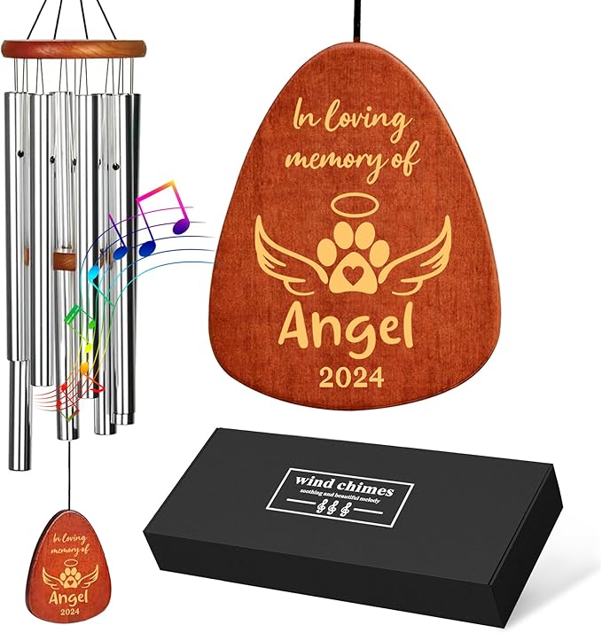 Personalized Dog Memorial Gifts for Loss of Dog Pet Memorial Gifts for Dogs Memory Wind Chimes for Loss of Loved One Dogs Sympathy Bereavement Gift Wind Chimes for Outside 25.5''(Design 3, Silver)