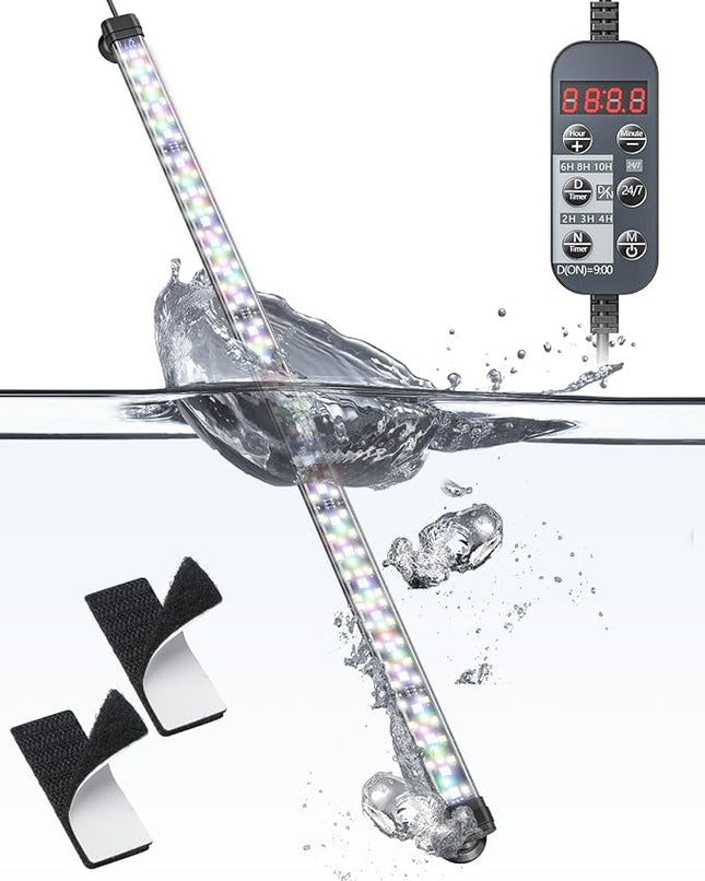 Pawfly 12W Aquarium LED Light 24 Inch 24/7 Fish Tank Light with Full Spectrum White Blue Red Green Lights Multi-Colored LEDs with D/N Mode Single Color Effects Timer and Adjustable Brightness