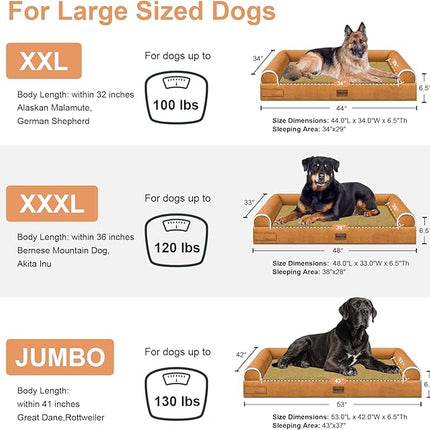 Large Dog Bed Orthopedic Washable: Jumbo Dog Bed Bolster Extra Large Dogs Egg Crate Foam Sofa Couch Waterproof Removable Cover - Orange