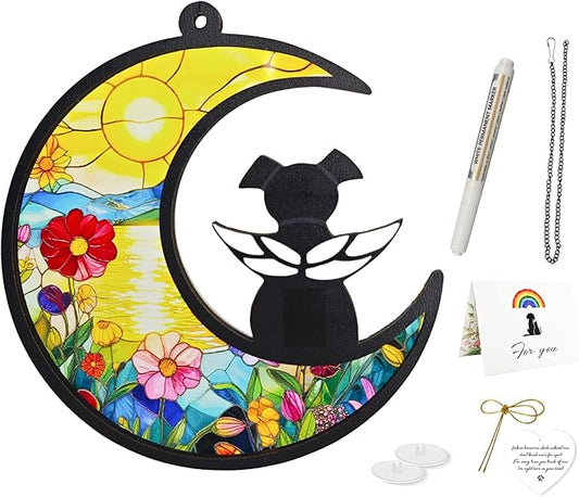 Dog Memorial Gifts for Loss of a Pet, with Angel Silhouette Suncatcher & Crescent Moon - Sympathy Gift for Grieving Dog Lovers(Sunset Garden)