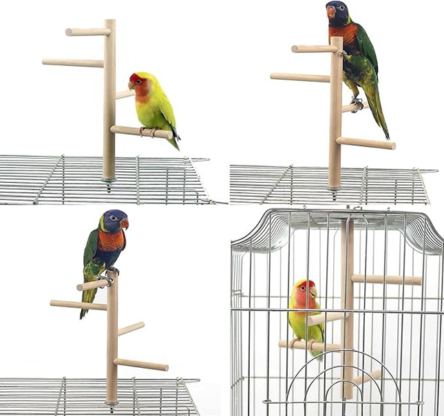 Bird Perch Stand Toy Natural Wood Parrot Perch Parakeet Cage Top Wooden Branches for Standing Toys for Small Medium Parrots Conure Budgie Lovebirds