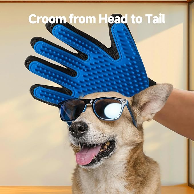 2-in-1 Pet Grooming Glove & Fabric Hair Remover - Reusabie, Silicone Massage Bristles,Static Adhesion for Quiuck Shedding Control,Safe for Dogs & Cats