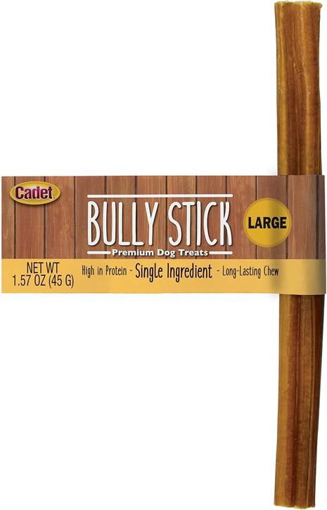 Cadet Bully Sticks for Large Dogs, All-Natural Beef Pizzle, Rawhide-Free Long-Lasting Dog Chews for Aggressive Chewers, 1 Count