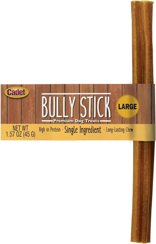 Cadet Bully Sticks for Large Dogs, All-Natural Beef Pizzle, Rawhide-Free Long-Lasting Dog Chews for Aggressive Chewers, 1 Count